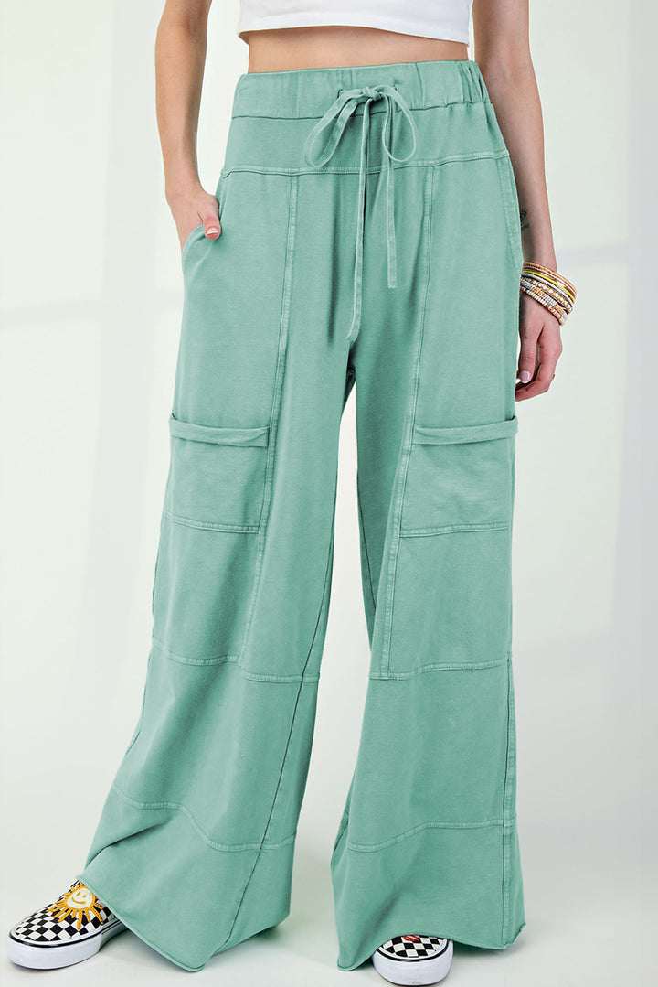 Mint Green Mineral Wash Exposed Seam Wide Leg Cargo Pants - Lulubelles Clothing and Accessories