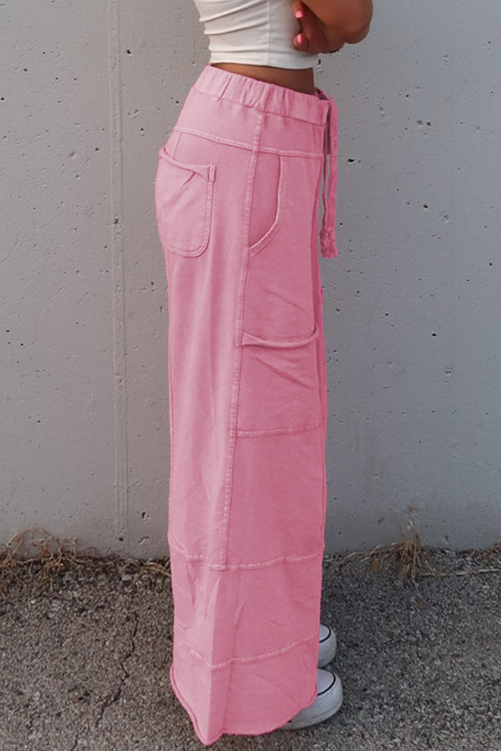 Mint Green Mineral Wash Exposed Seam Wide Leg Cargo Pants - Lulubelles Clothing and Accessories