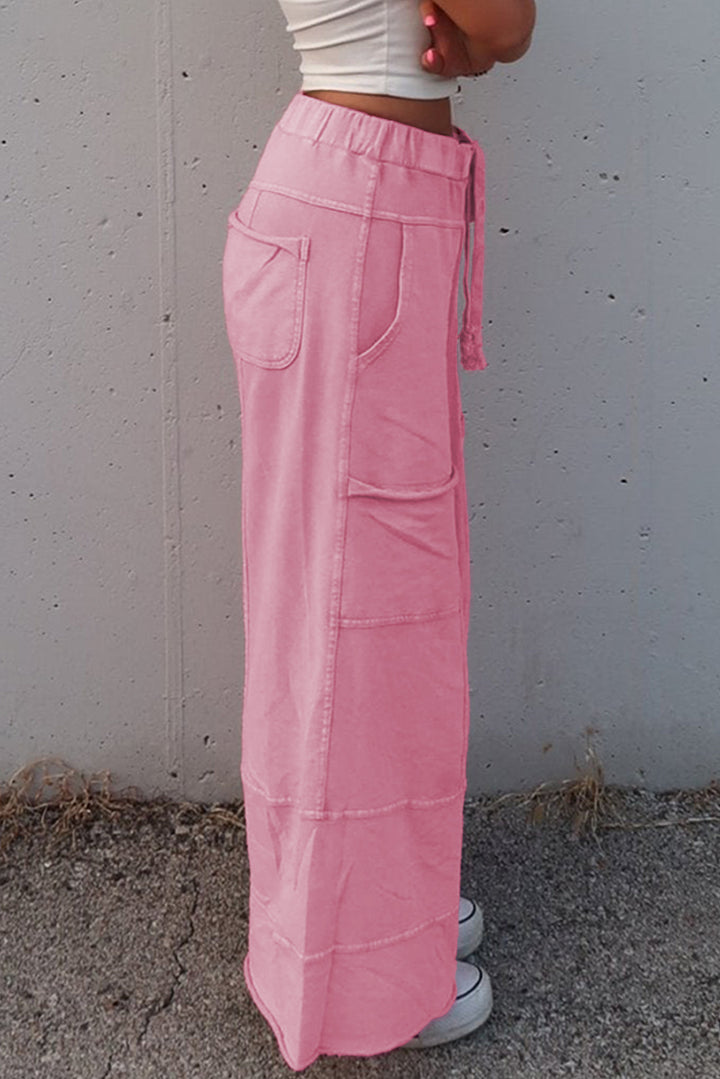Mint Green Mineral Wash Exposed Seam Wide Leg Cargo Pants - Lulubelles Clothing and Accessories