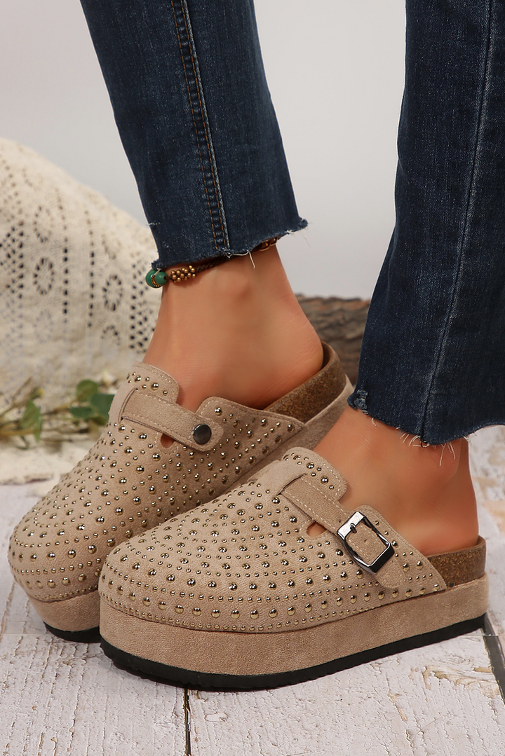 Parchment Vintage Studded Platform Slippers - Lulubelles Clothing and Accessories