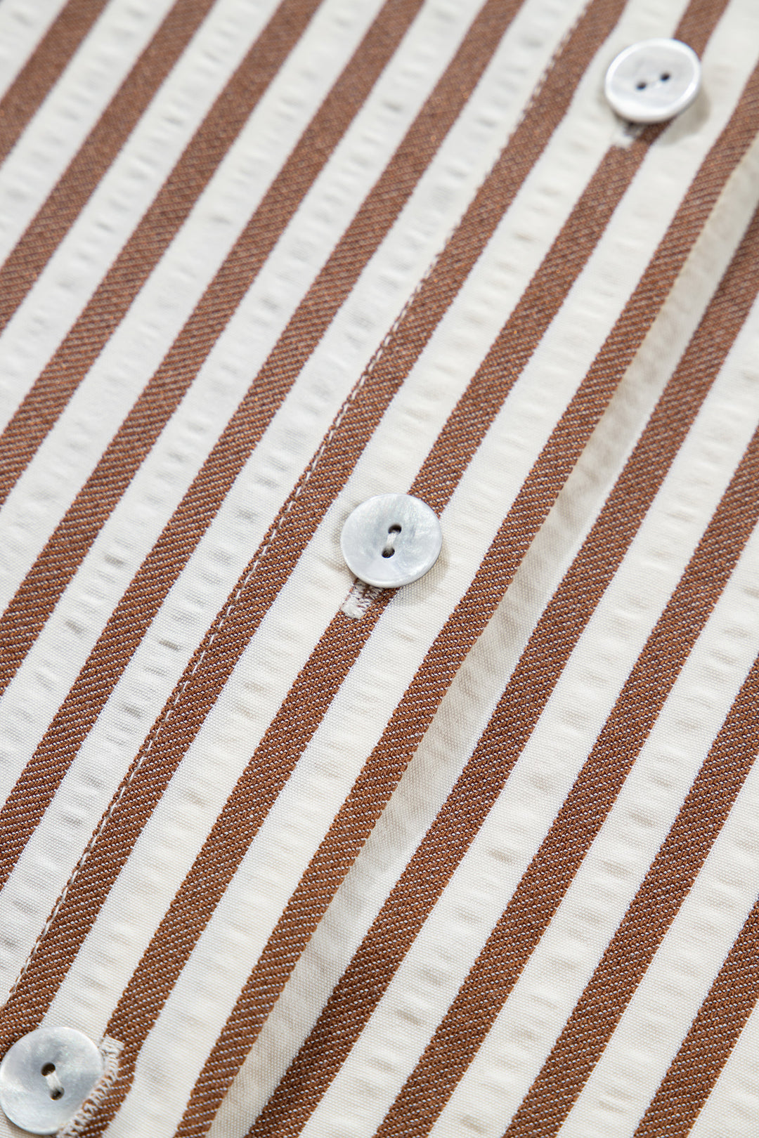 Brown Stripe Knot Waist Puff Sleeve Button Down Mini Shirt Dress - Lulubelles Clothing and Accessories