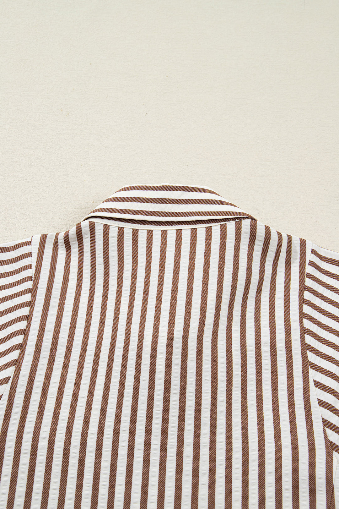 Brown Stripe Knot Waist Puff Sleeve Button Down Mini Shirt Dress - Lulubelles Clothing and Accessories