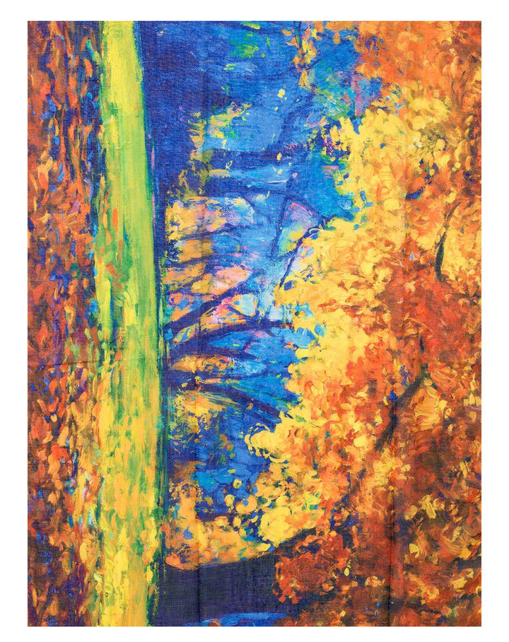 Blue Yellow Artistic Tree Scene Scarf