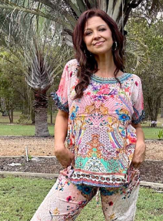 Pink Flora Bling Sleeve Top