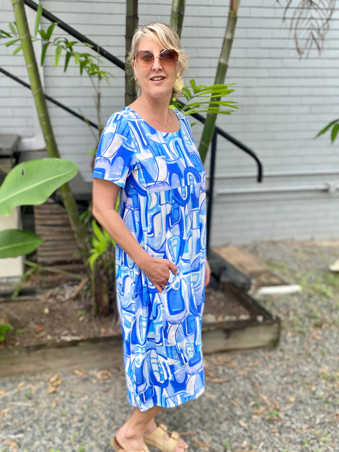 Tessa Blue Geo Midi Dress