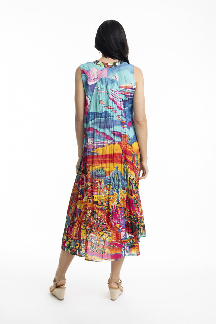 Ocampo V Neckline Organic Cotton Print Sleeveless Dress