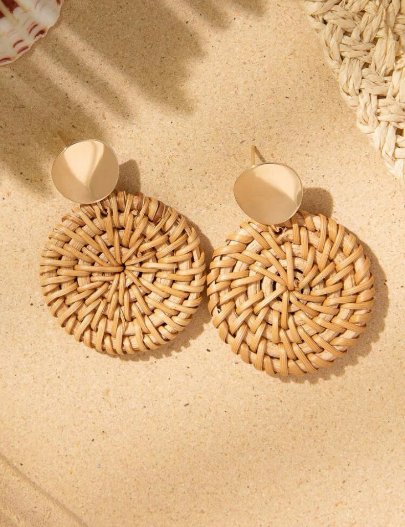 Small Gold Circle Woven Earrings