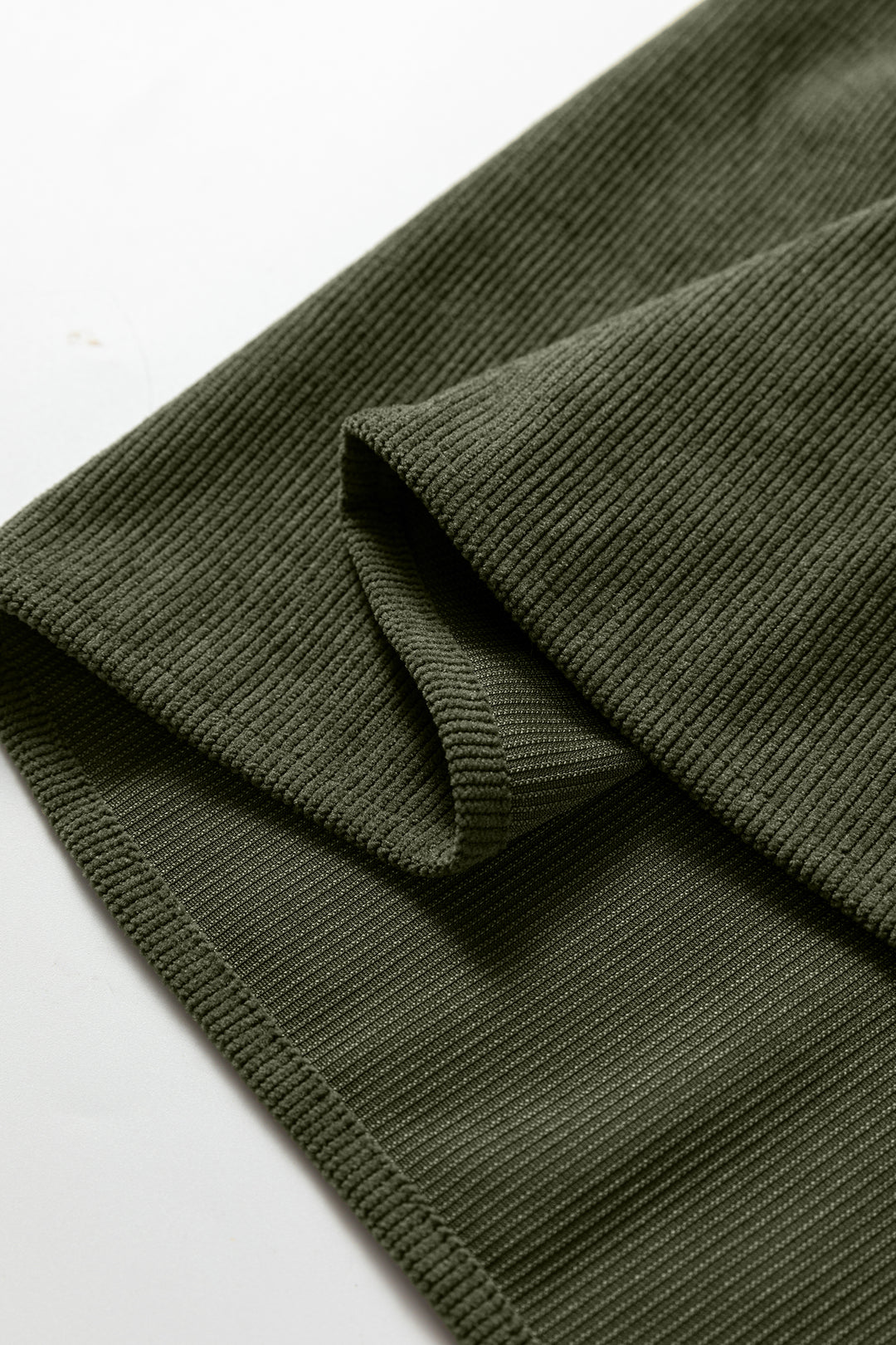 Moss Green Bracelet Sleeve Split Neck Scallop Detail Pleated Corduroy Mini Dress - Lulubelles Clothing and Accessories