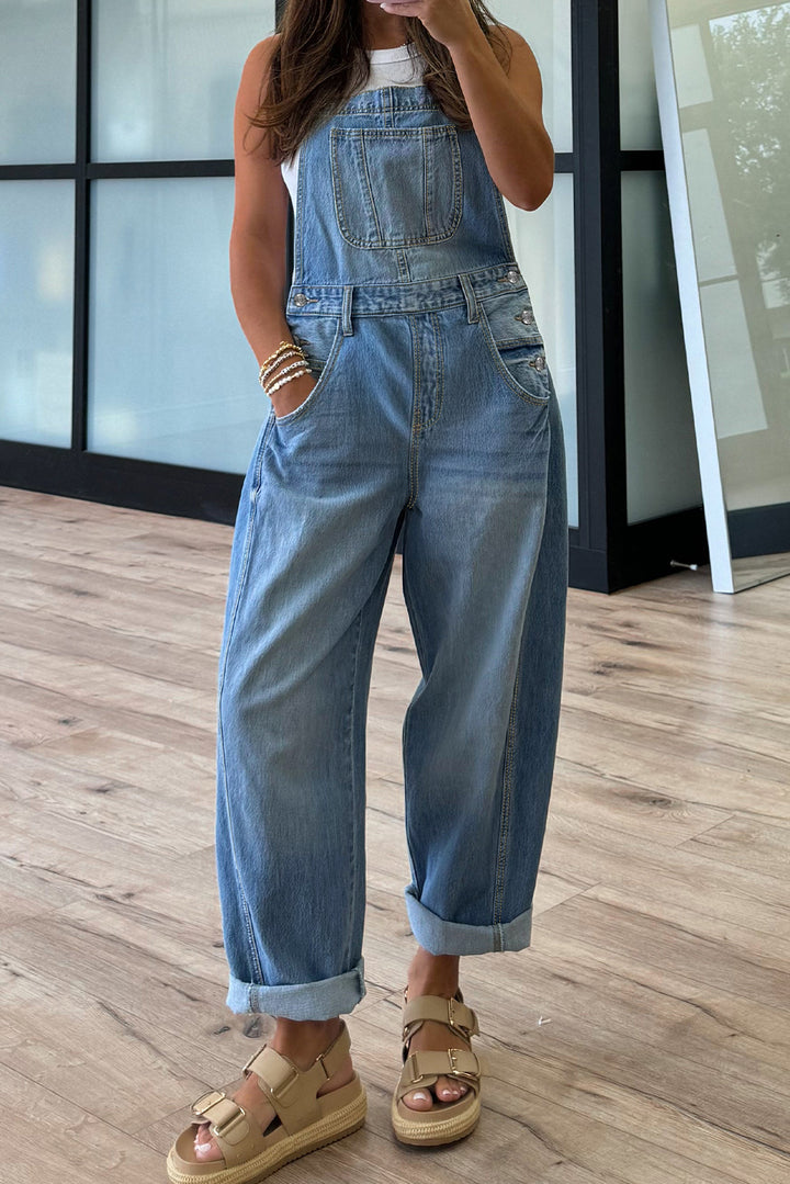 Dusk Blue Adjustable Buckle Barrel Denim Overalls - Lulubelles Clothing and Accessories