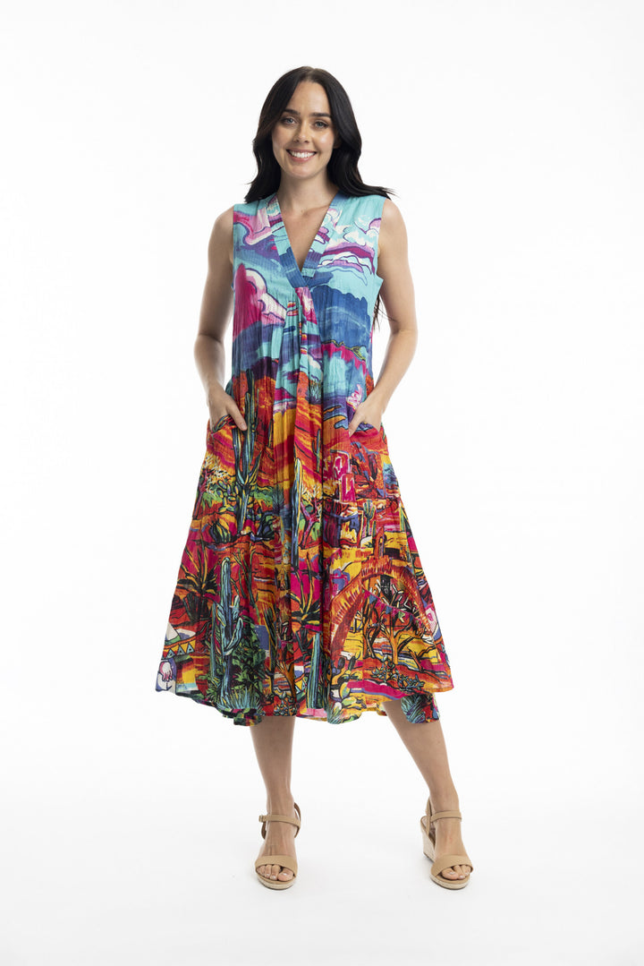 Ocampo V Neckline Organic Cotton Print Sleeveless Dress