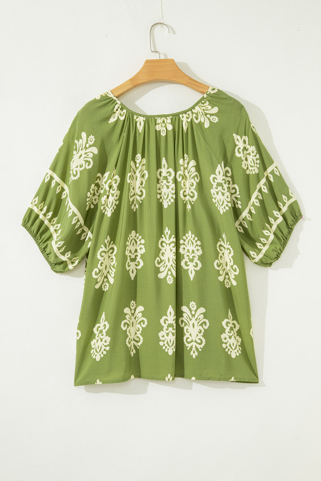 Green Boho Chic Notched V Neck Plus Floral Short Sleeve Top - Lulubelles Clothing and Accessories
