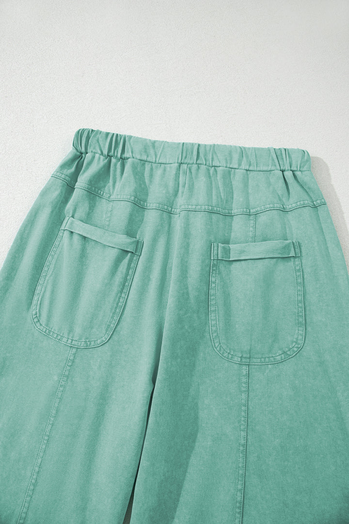 Mint Green Mineral Wash Exposed Seam Wide Leg Cargo Pants - Lulubelles Clothing and Accessories