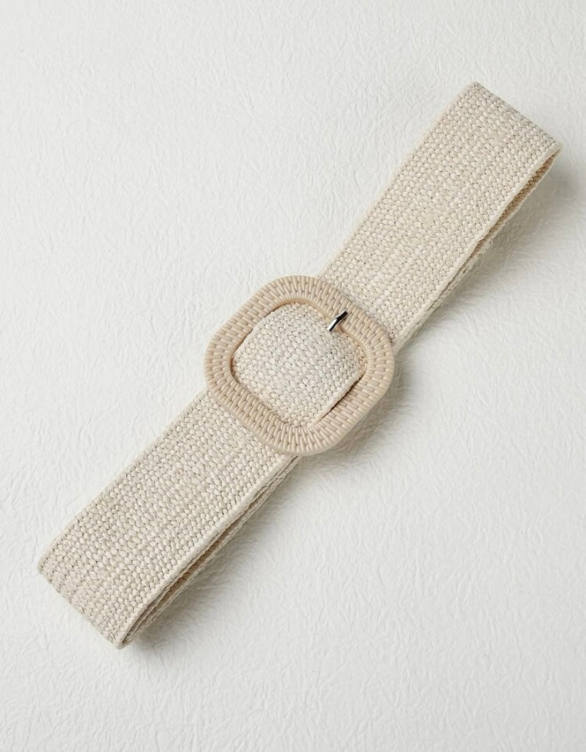 Natural Square Light Beige Elasticated Belt