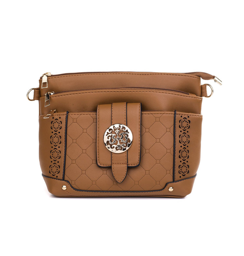 Caramel Gold buckle crossbody bag with strap