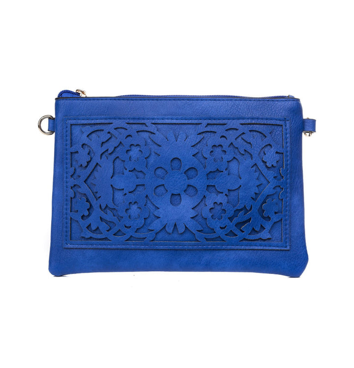 Royal Blue Boho Engraved horizontal clutch shoulder Bag with strap