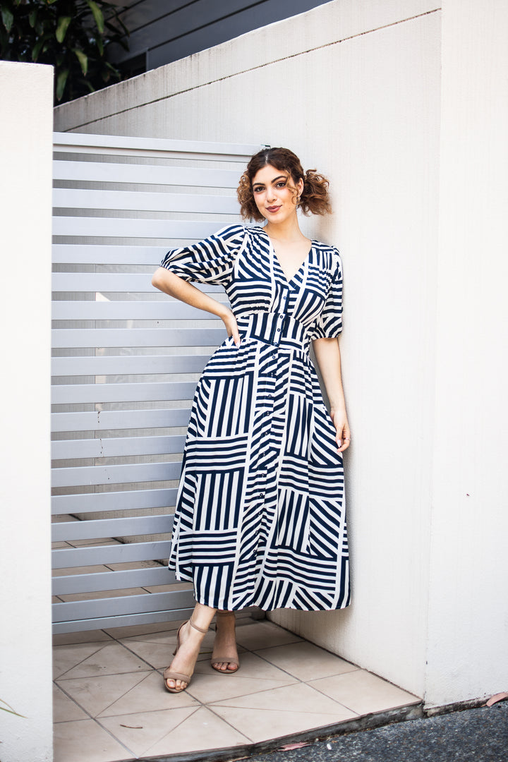 Maya Navy Stripe Maxi Dress