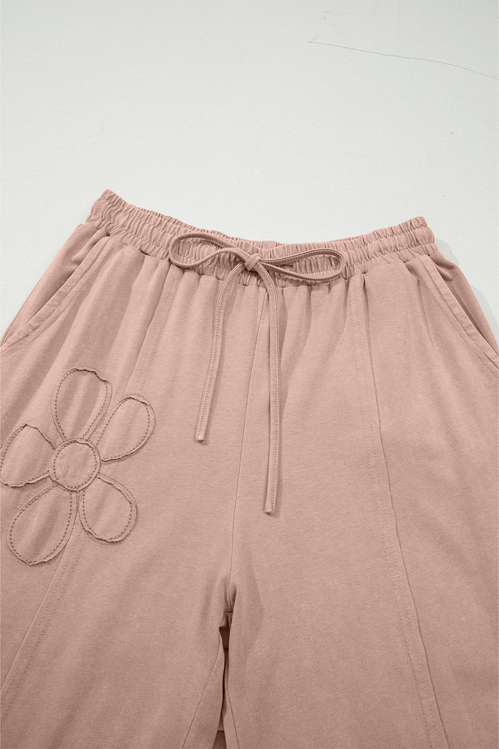 Buckskin Flower Patch Mineral Washed Terry Knit Cropped Wide Leg Pants - Lulubelles Clothing and Accessories