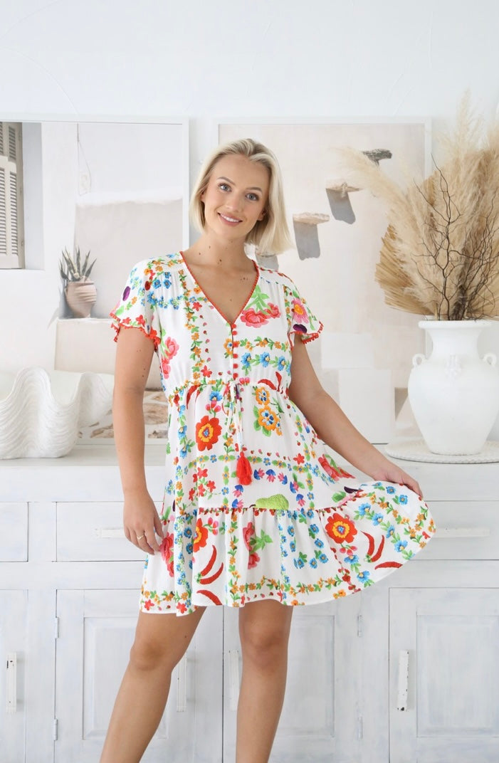 Tisha Red White Chilli Mini Dress