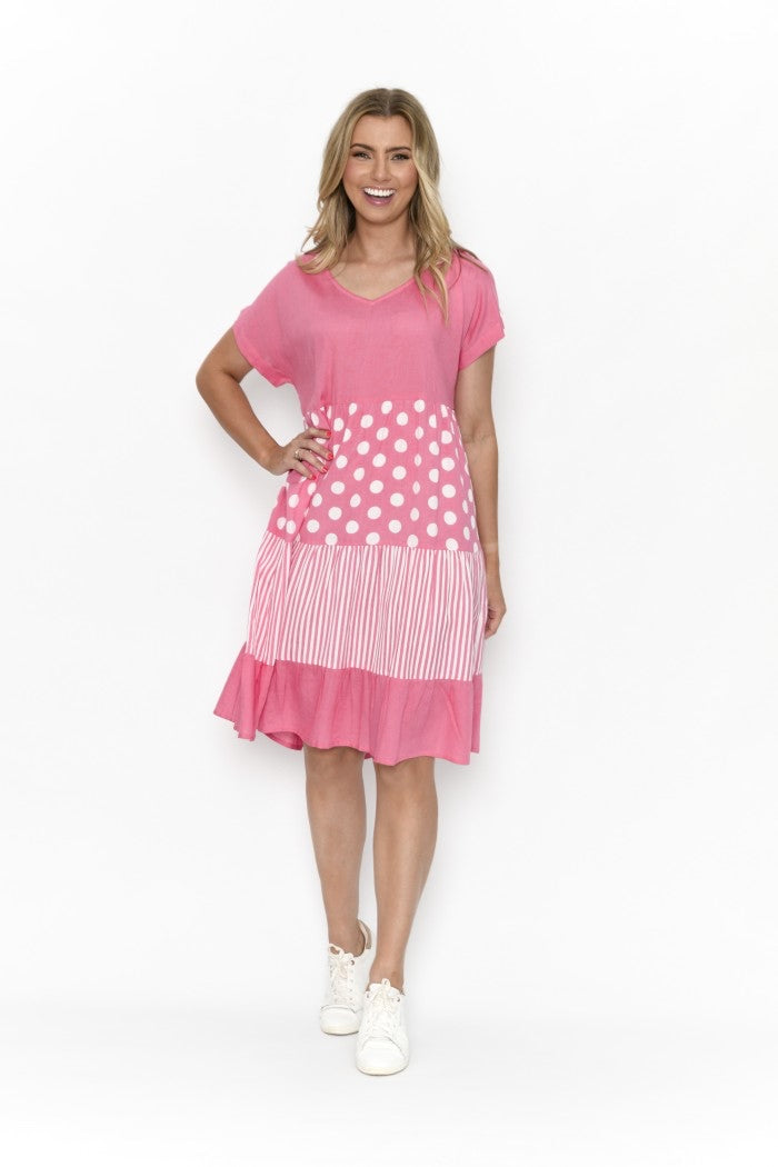 Nadia Pink Polka Dot Linen Blend Dress