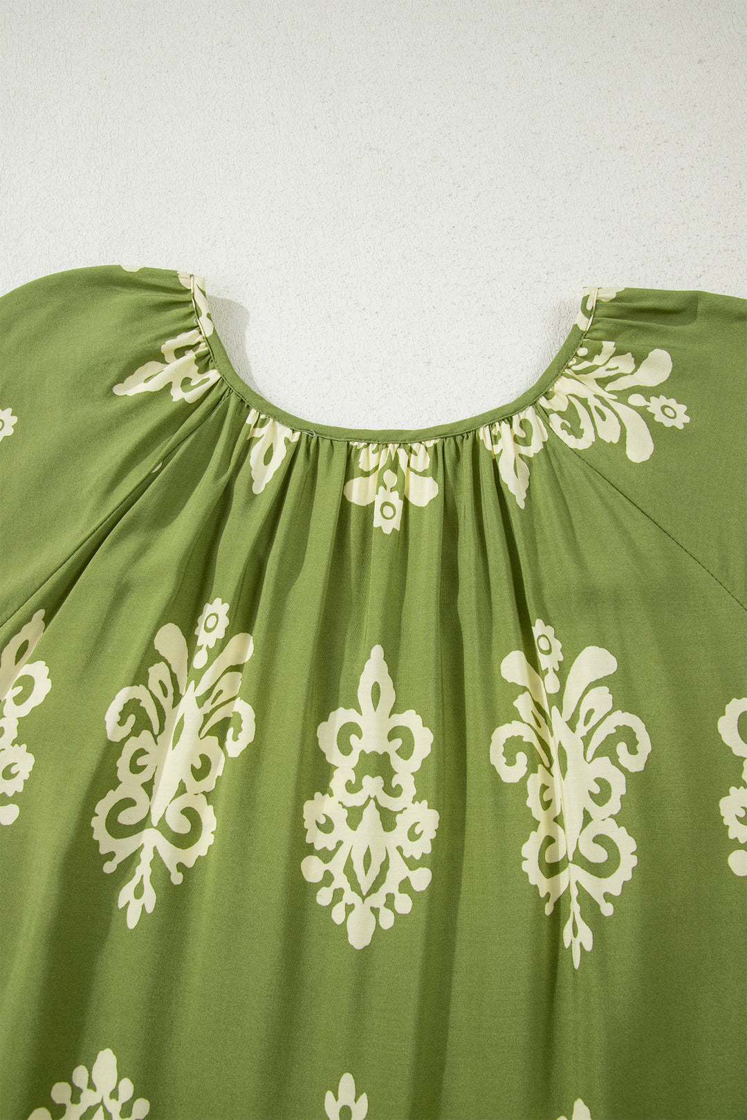 Green Boho Chic Notched V Neck Plus Floral Short Sleeve Top - Lulubelles Clothing and Accessories