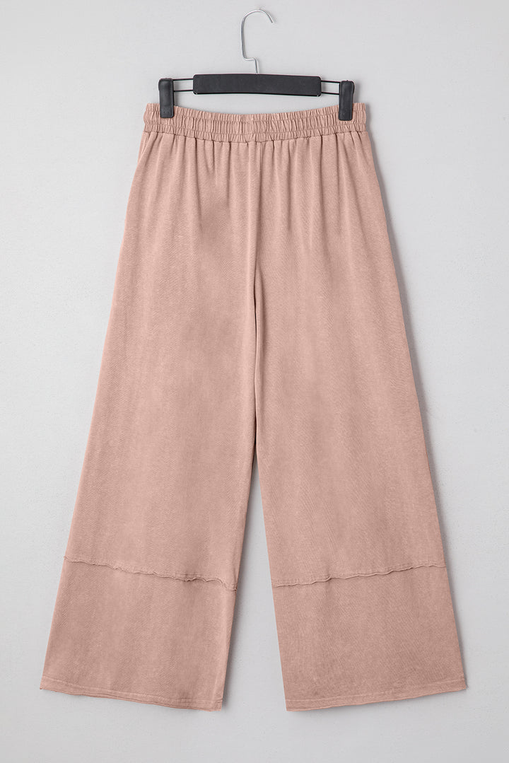 Buckskin Flower Patch Mineral Washed Terry Knit Cropped Wide Leg Pants - Lulubelles Clothing and Accessories