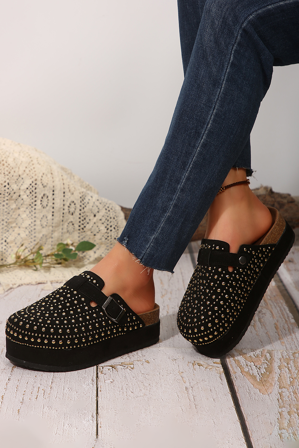 Parchment Vintage Studded Platform Slippers - Lulubelles Clothing and Accessories