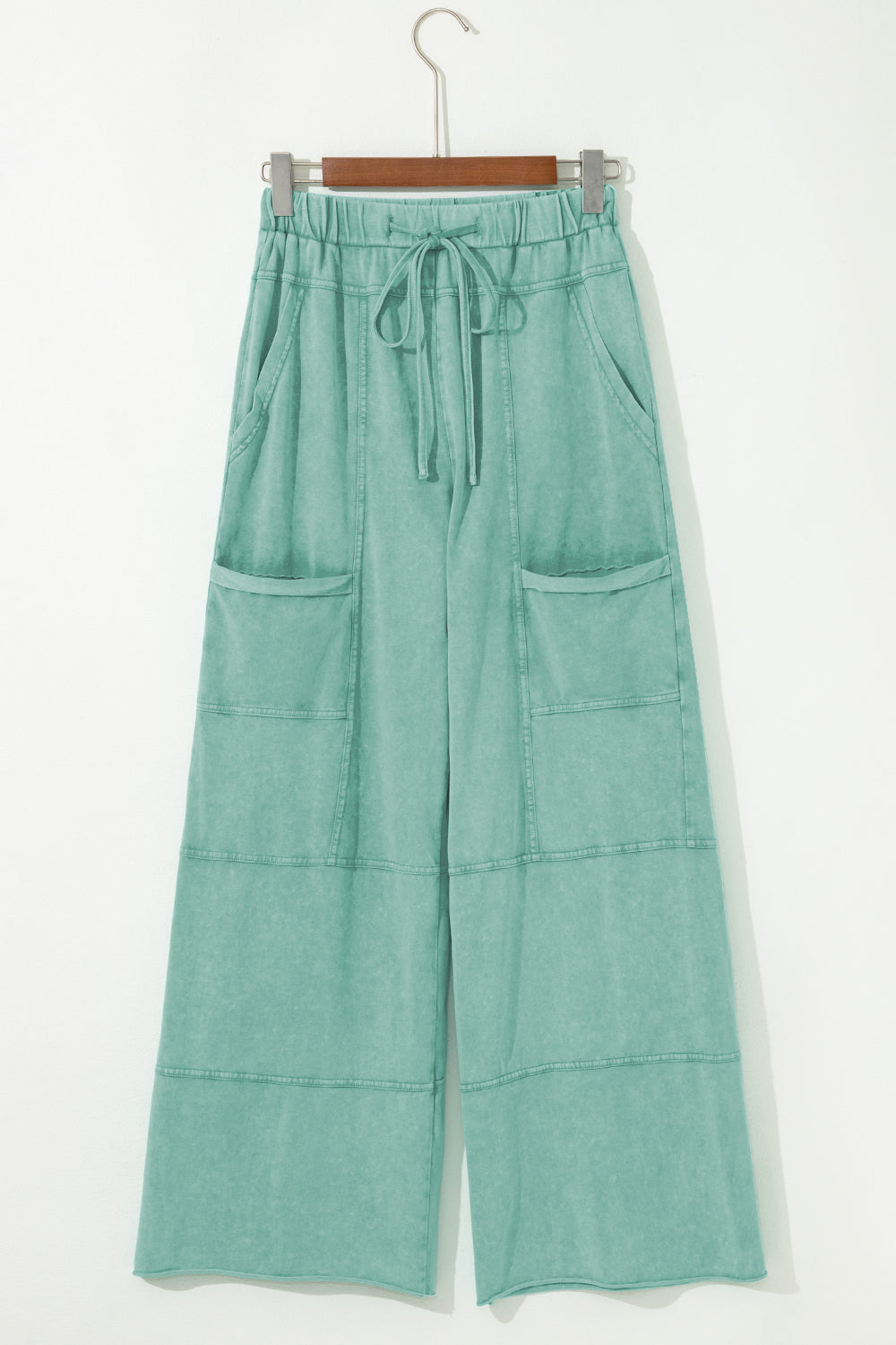 Mint Green Mineral Wash Exposed Seam Wide Leg Cargo Pants - Lulubelles Clothing and Accessories