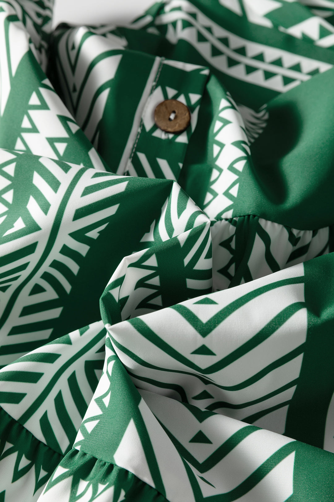 Green Boho Ethnic Print Half Button 3/4 Sleeve Casual Dress - Lulubelles Clothing and Accessories