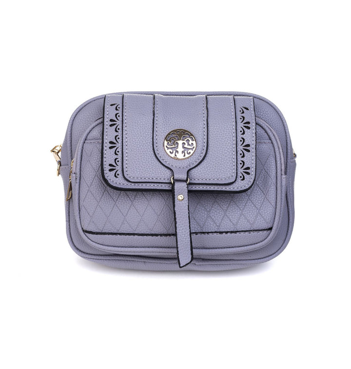 Purple engraved crossbody bag with strap