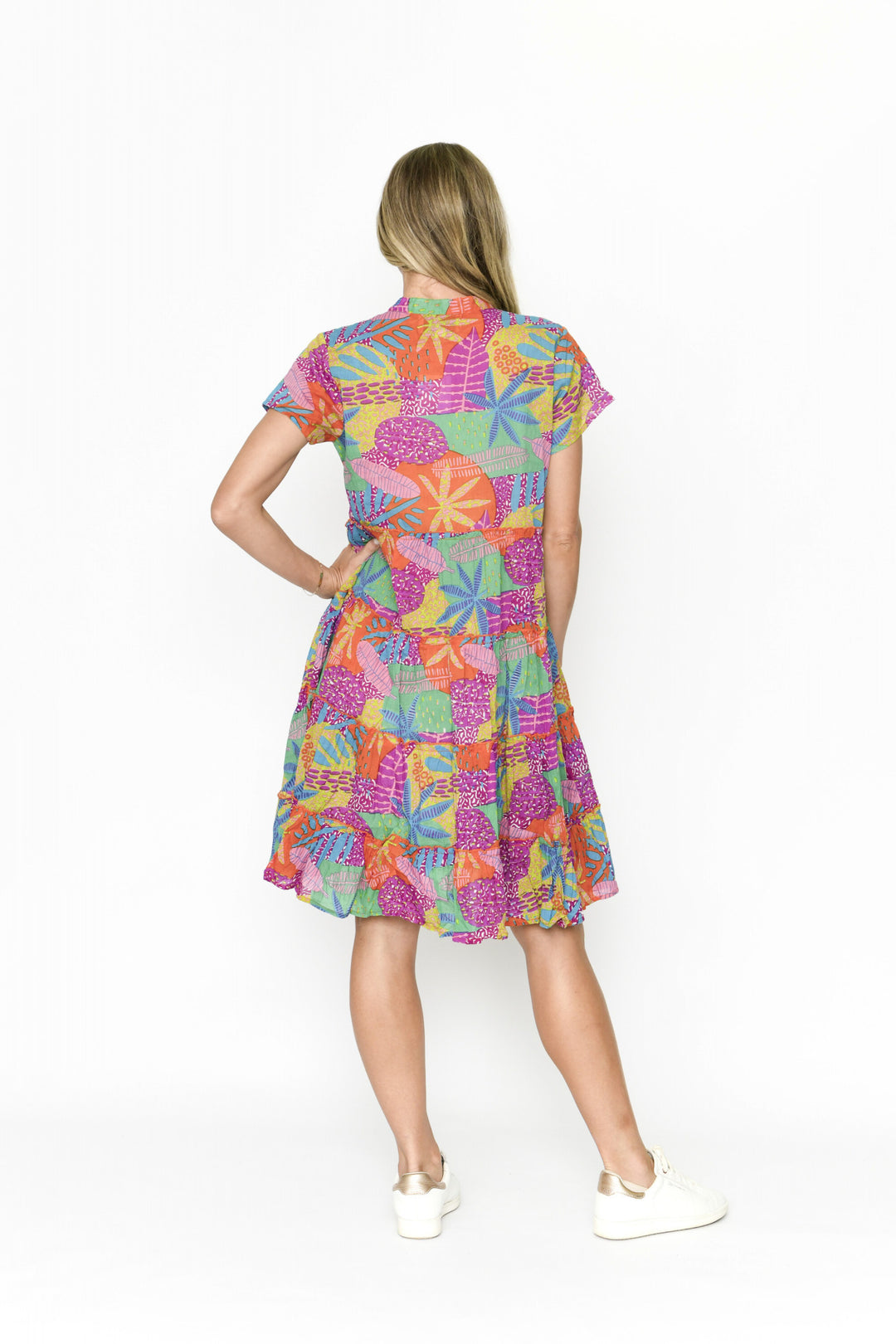 Marta Orange Purple Cotton Midi Dress