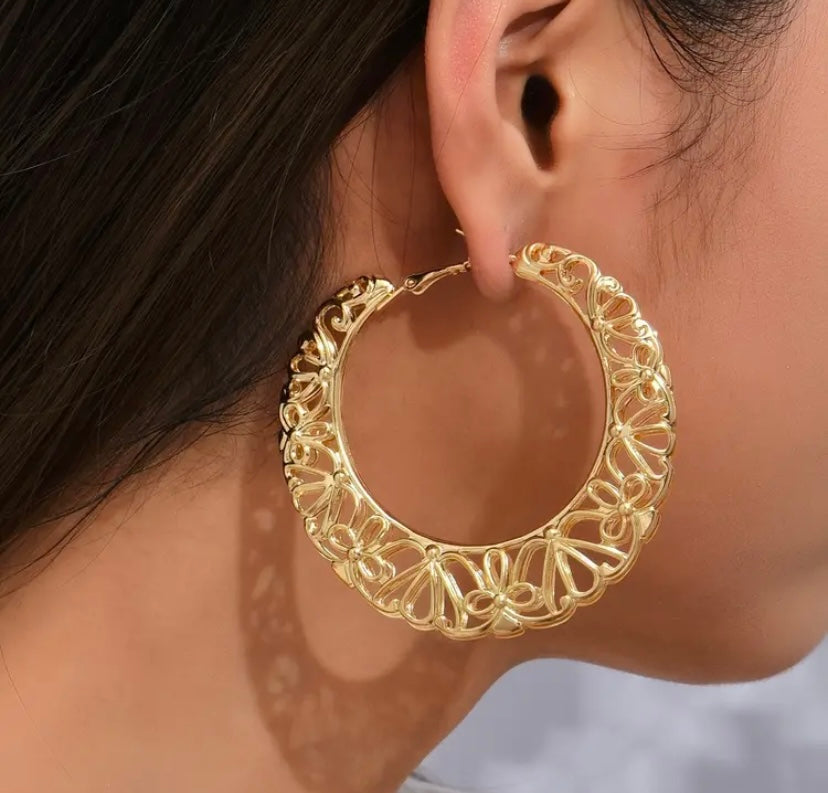 Gold Filigree Hoop Earrings
