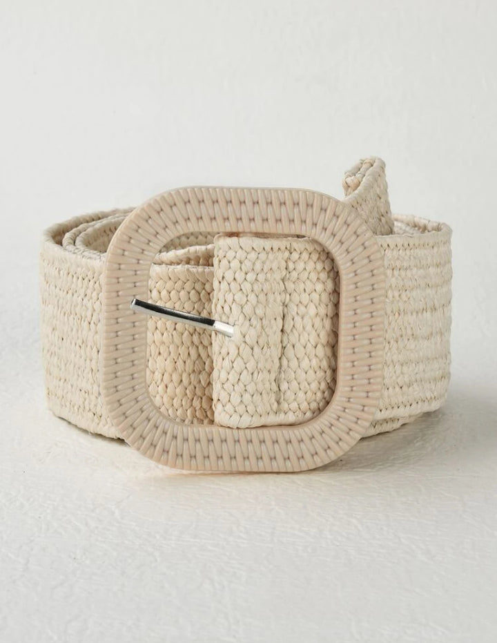 Natural Square Light Beige Elasticated Belt