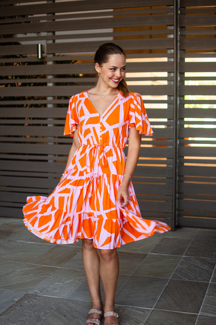 Angie Orange Abstract Dress