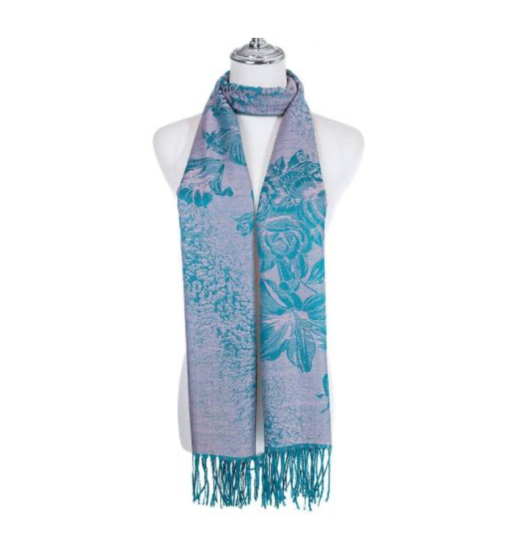 Teal Blue Paisley Pashmina Scarf