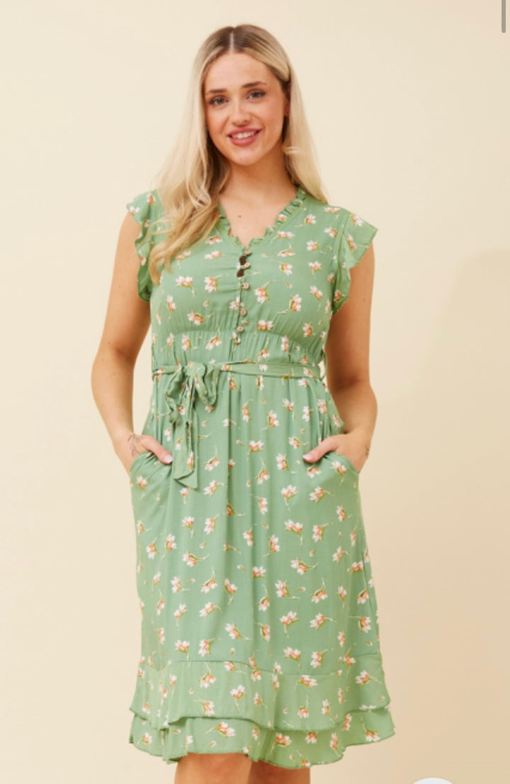 Ravina Mint Floral Empire Midi Dress