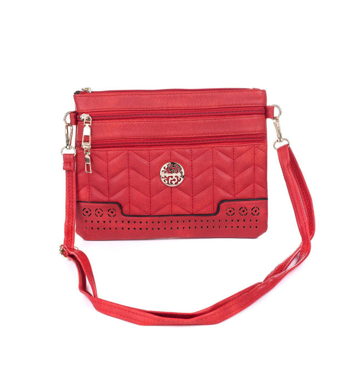 Red engraved crossbody bag with strap