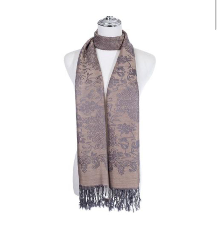 Beige Silver Pashmina Scarf