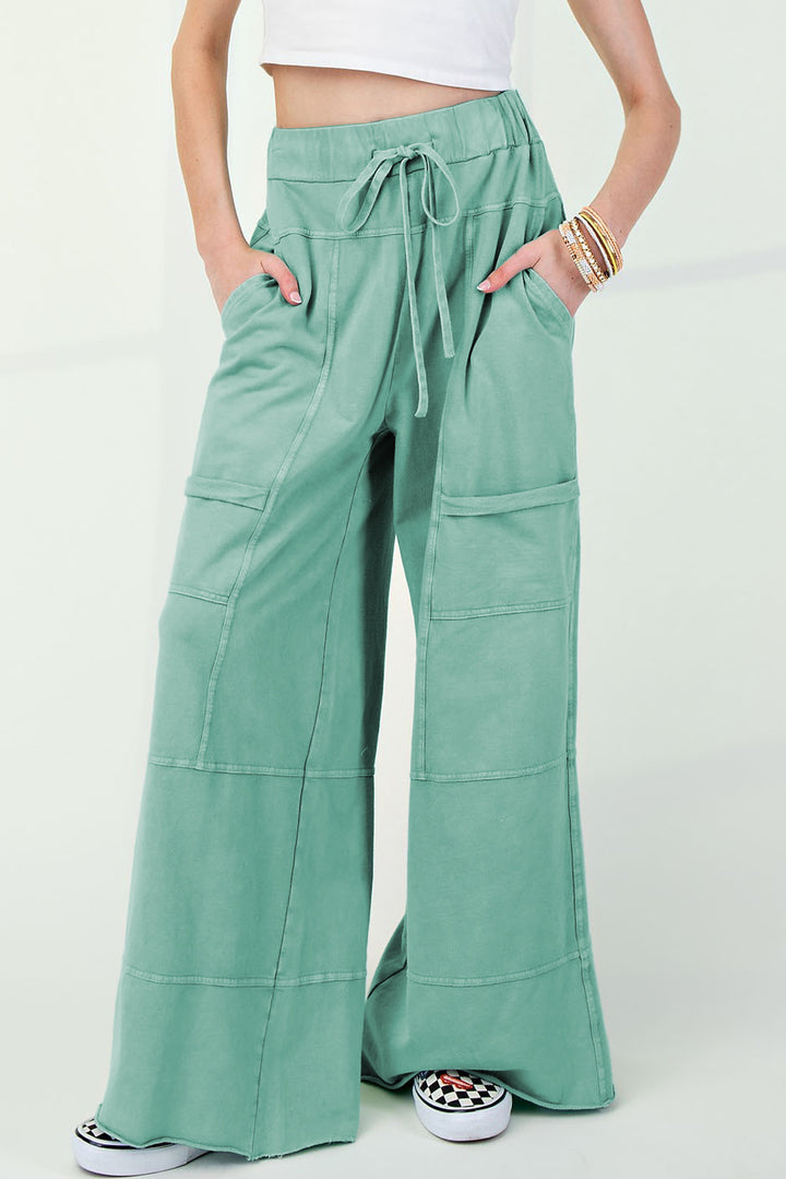 Mint Green Mineral Wash Exposed Seam Wide Leg Cargo Pants - Lulubelles Clothing and Accessories