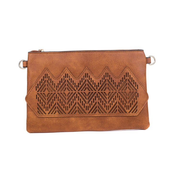 Caramel Boho Engraved horizontal clutch shoulder Bag with strap