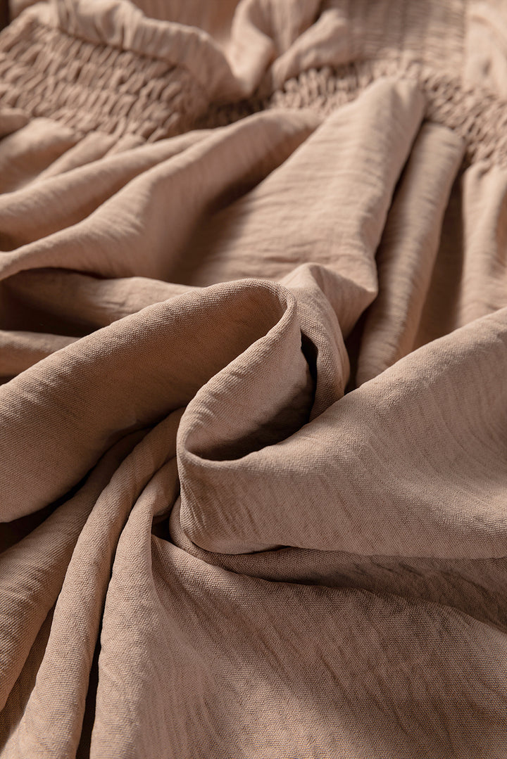 Smoke Gray Deep V Neck Bubble Sleeve Smocked Mini Dress - Lulubelles Clothing and Accessories