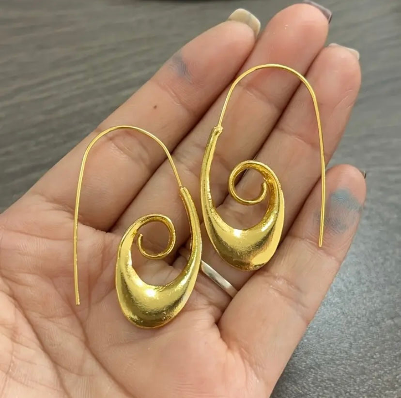 Gold Spiral Tribal Earrings