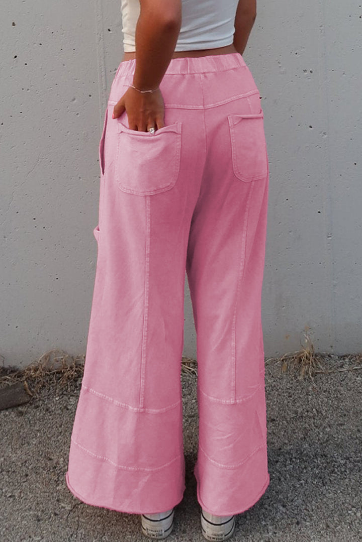 Mint Green Mineral Wash Exposed Seam Wide Leg Cargo Pants - Lulubelles Clothing and Accessories