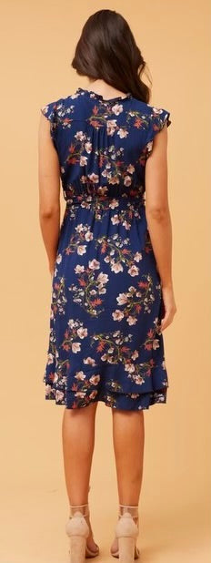 Ravina Blue Floral Empire Midi Dress