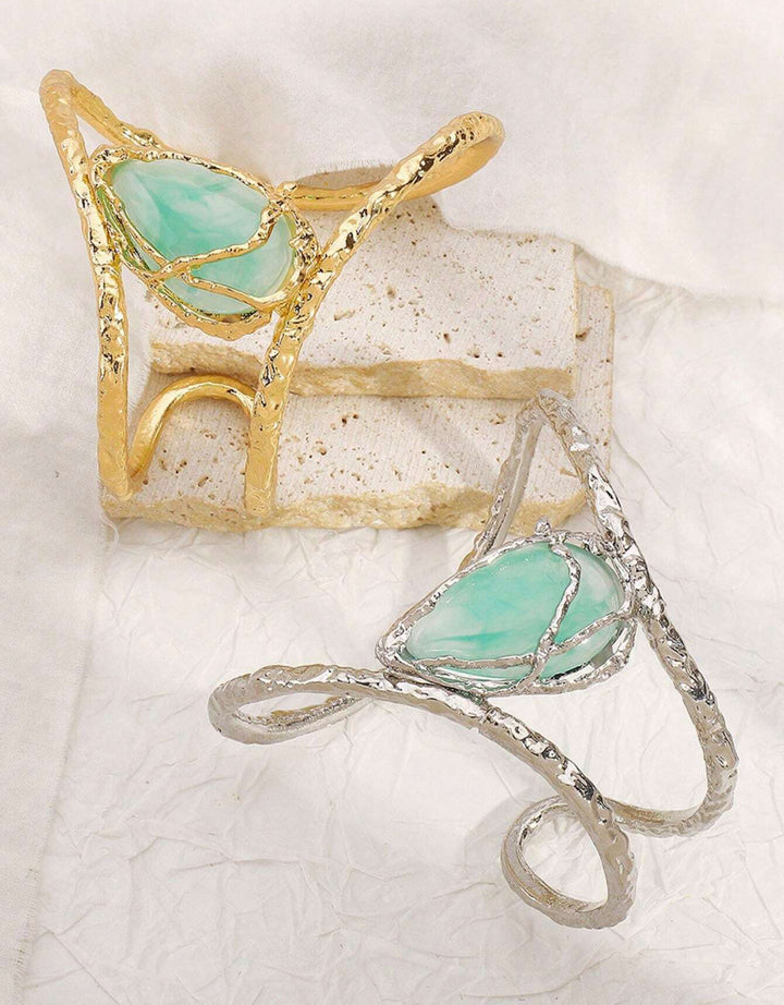 Gold Turquoise stone Organic Cuff