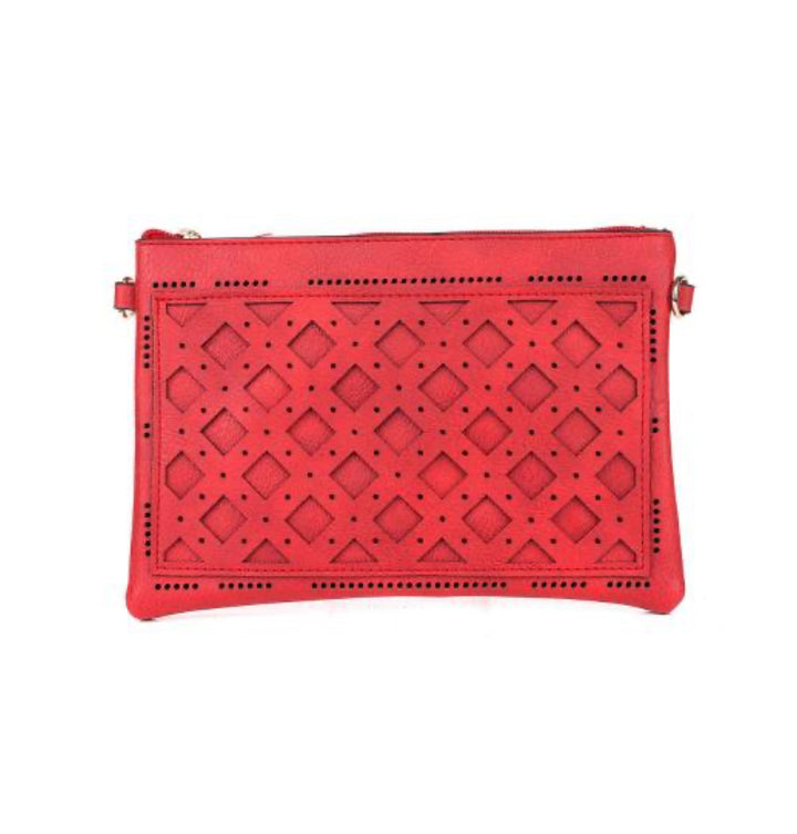 Red Engraved horizontal clutch shoulder Bag with strap