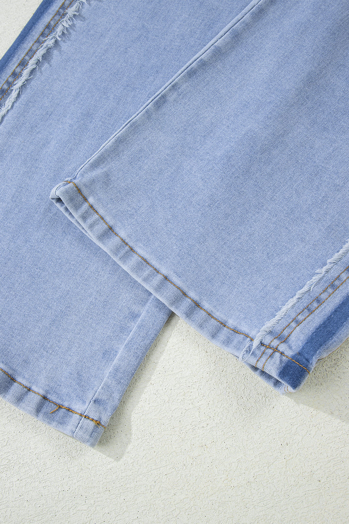 Beau Blue Contrast Stripe Frayed Side Panel Patchwork Shift Jeans - Lulubelles Clothing and Accessories