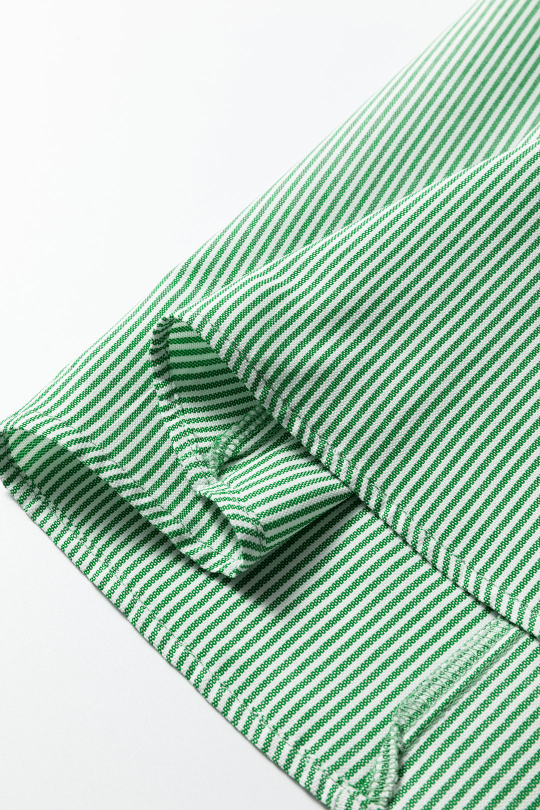 Mint Green Striped Print Collared Split Neck Half Sleeve Blouse - Lulubelles Clothing and Accessories