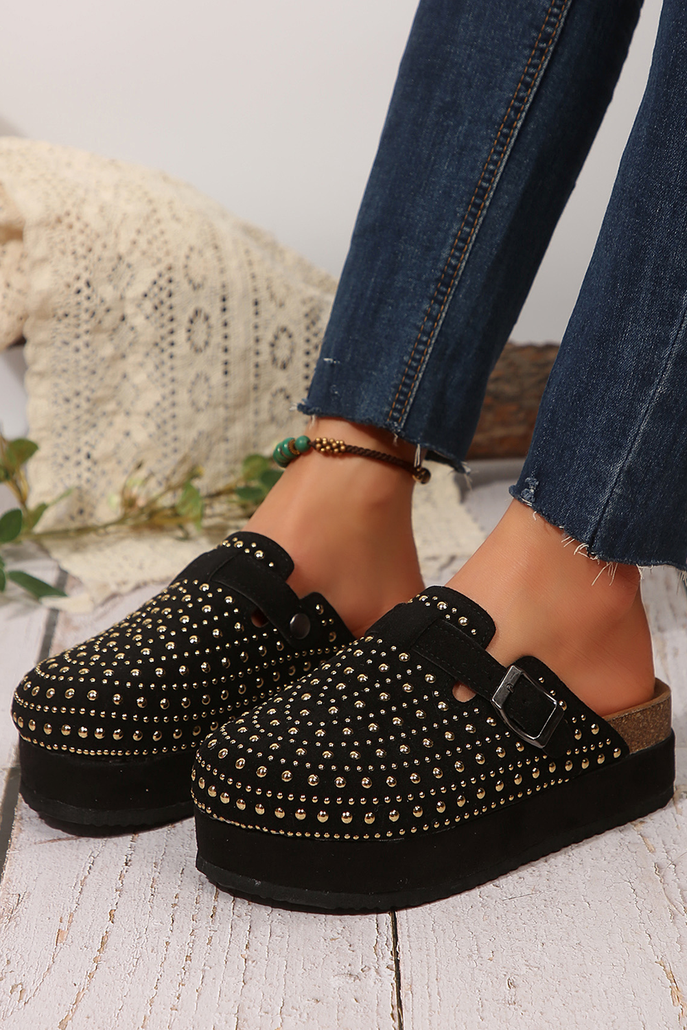 Parchment Vintage Studded Platform Slippers - Lulubelles Clothing and Accessories