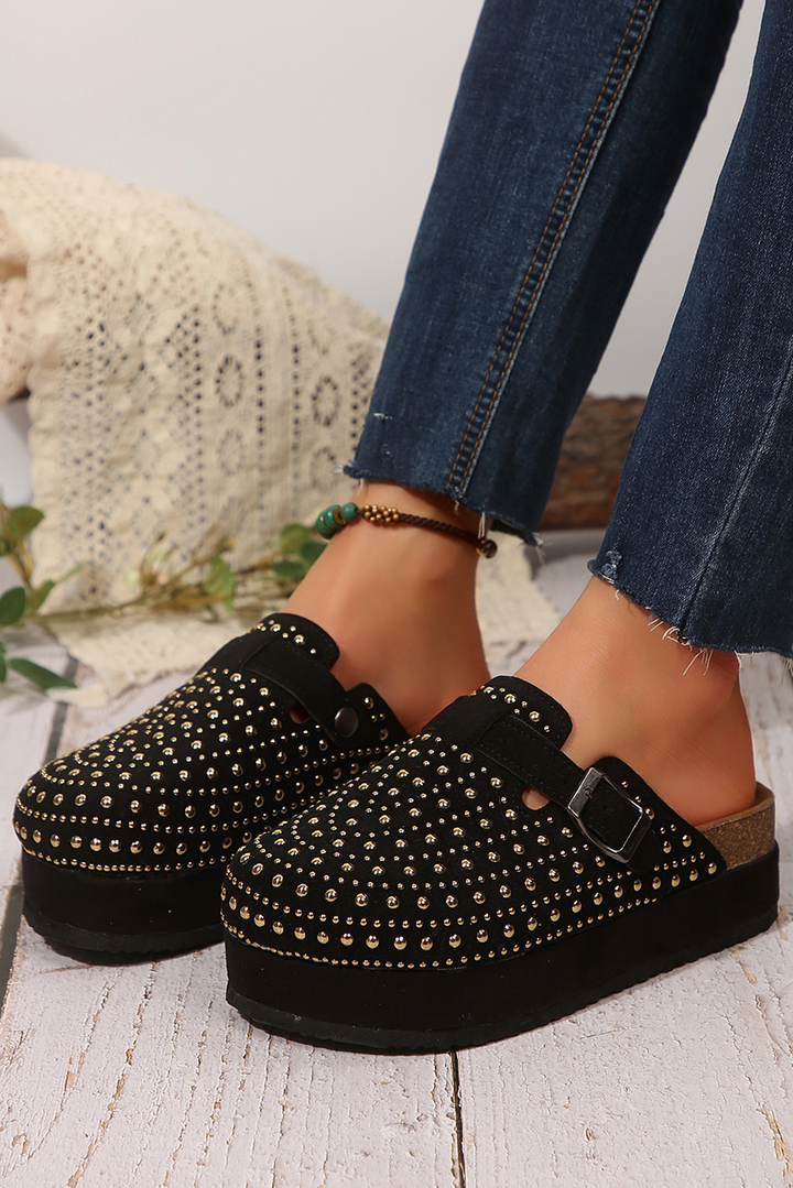 Parchment Vintage Studded Platform Slippers - Lulubelles Clothing and Accessories