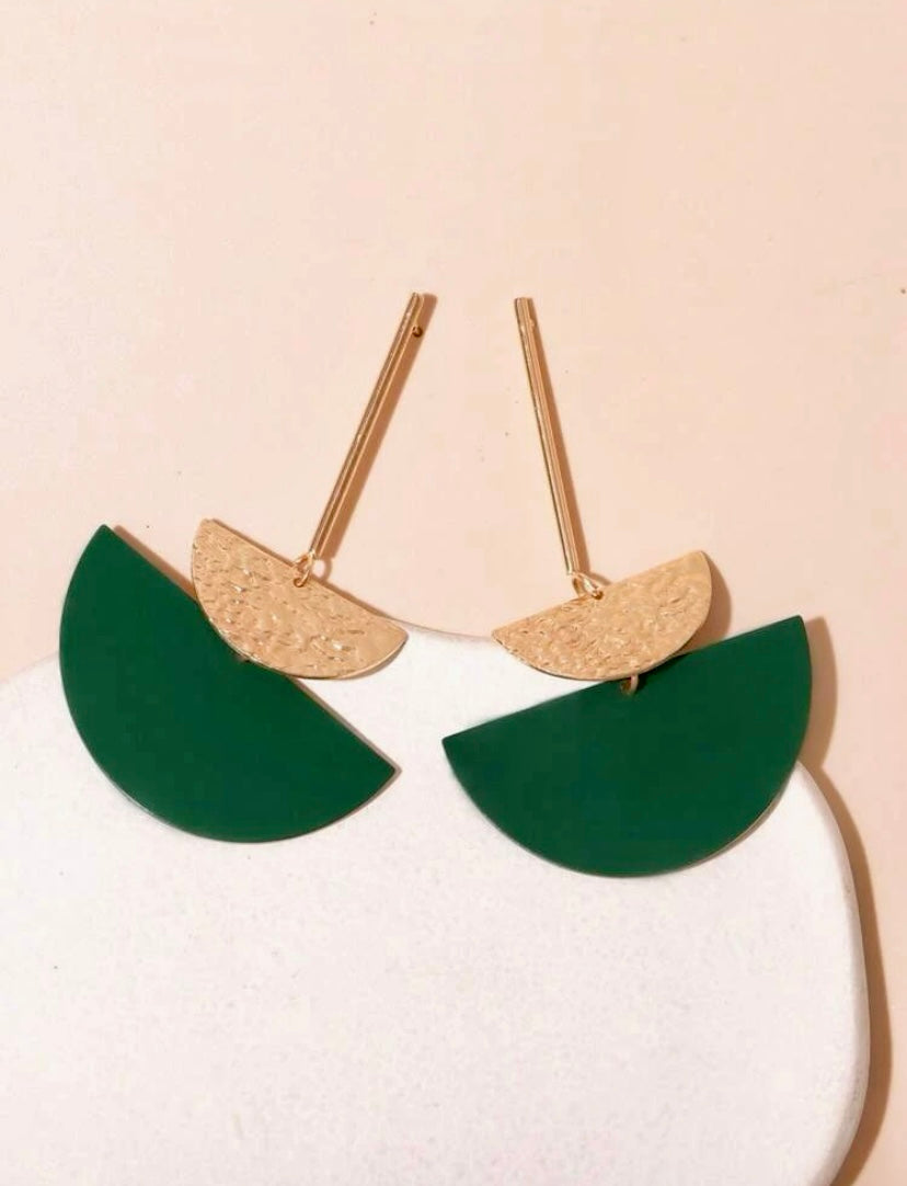 Green Gold Semicircle Earrings